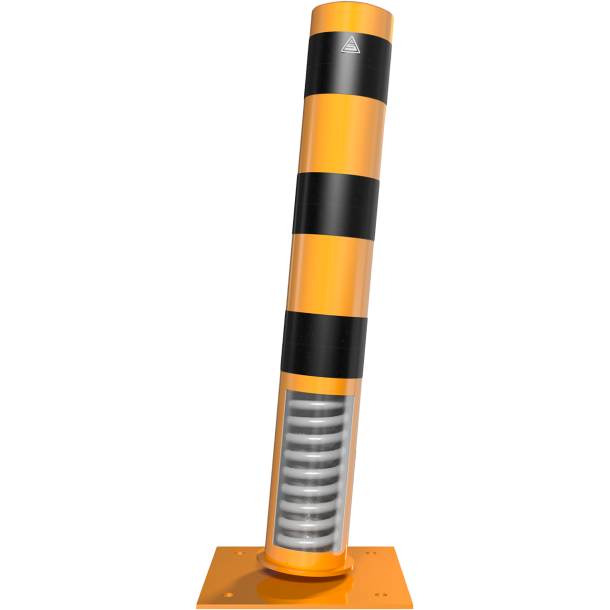 Barrier bollard | Steel tube  152 x 3.2 mm | stationary | for dowel fixing | hot-dip galvanized and coated yellowwith three black stripes | total length: 1000 mm | with signal on inclination